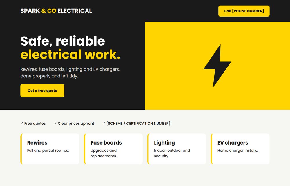 Sample website for an electrician
