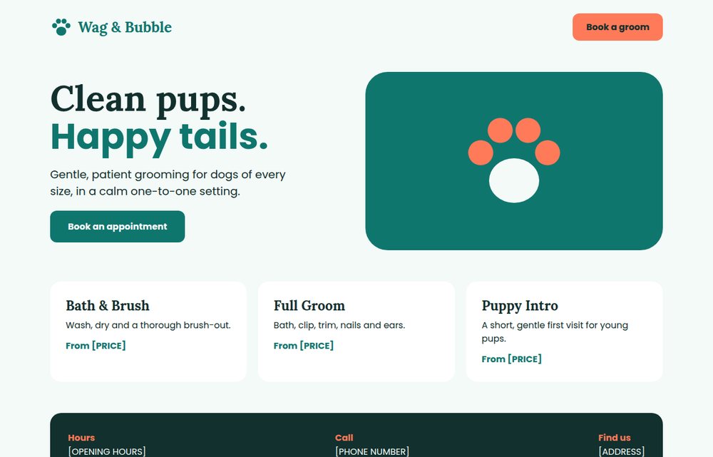 Sample website for a dog grooming business