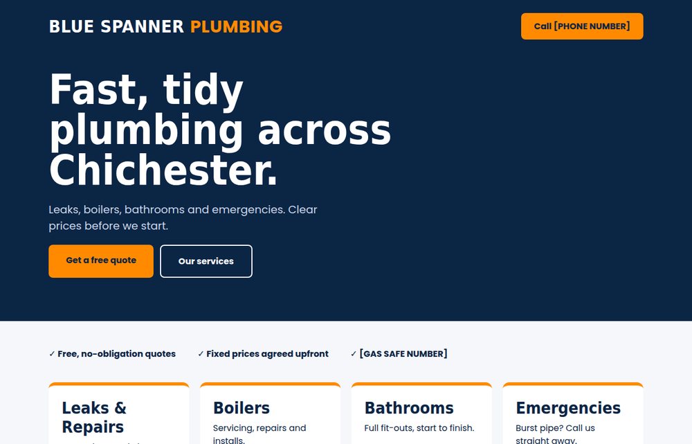Sample website for a plumber